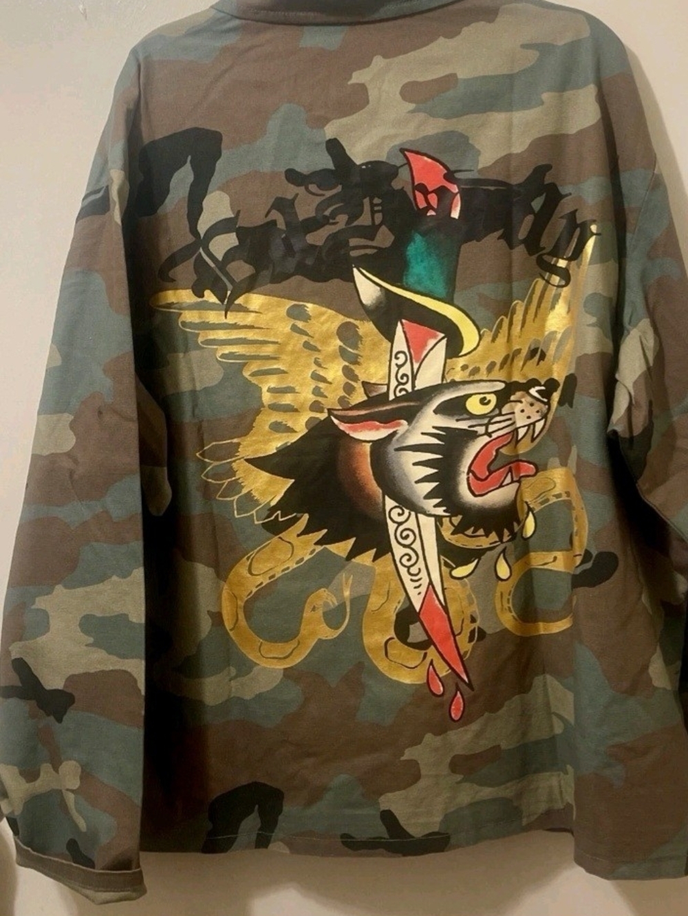 Ed Hardy Camo Long-Sleeve Jacket Swith Gold & Red Graphic